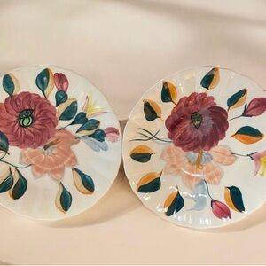 Rare 2 Vtg Blue Ridge Southern Pottery Floral HandPainted Saucer/Desert Plates